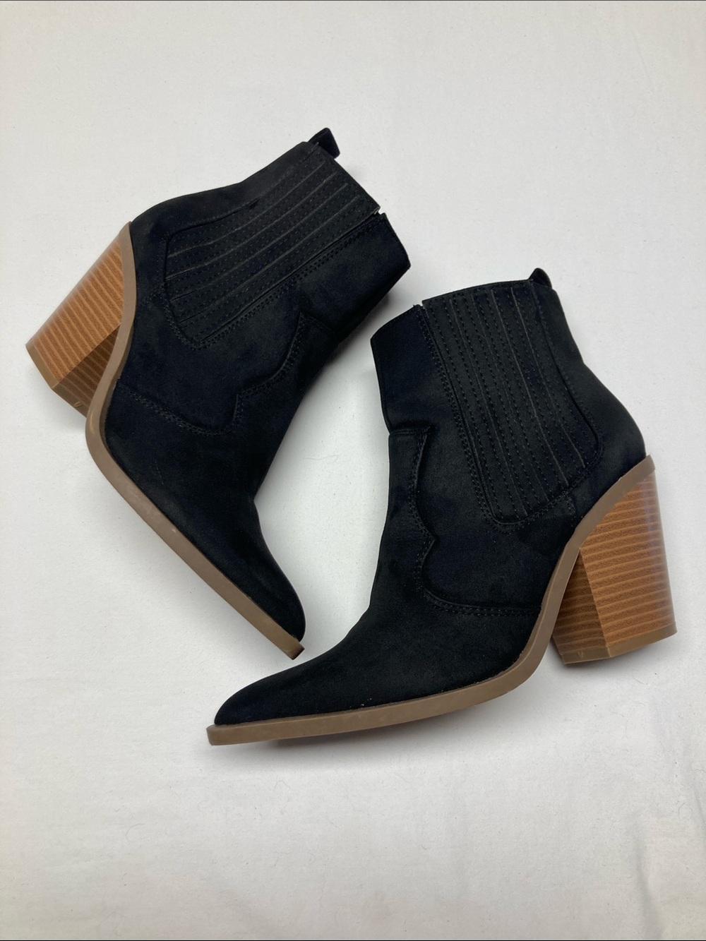 JustFab Black Suede-Look Western Block Heel Ankle Boots